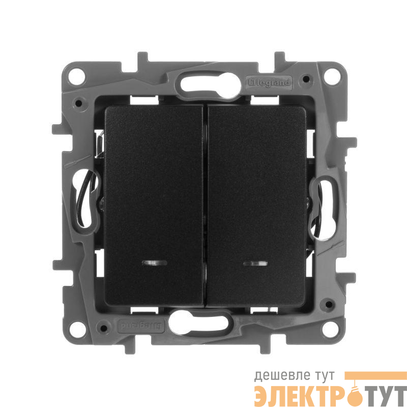 Выключатель 2-кл. СП Etika 10А IP20 250В 10AX с подсветкой/индикацией авт. зажимы механизм антрацит Leg 672604