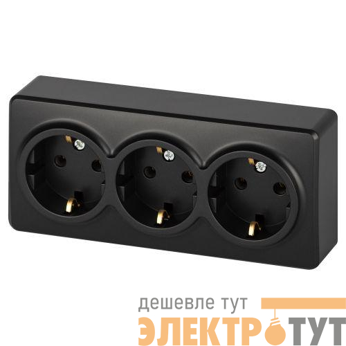 Розетка 3-м ОП Эксперт 11-2208-05 16А IP20 250В 3х2P+E Schuko с заземл. антрацит Эра Б0063007
