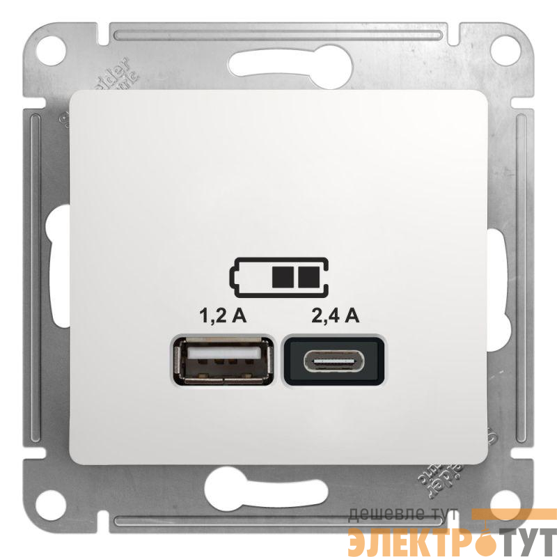 Розетка USB Glossa тип A+C 5В/2.4А 2х5В/1.2А механизм бел. SE GSL000139