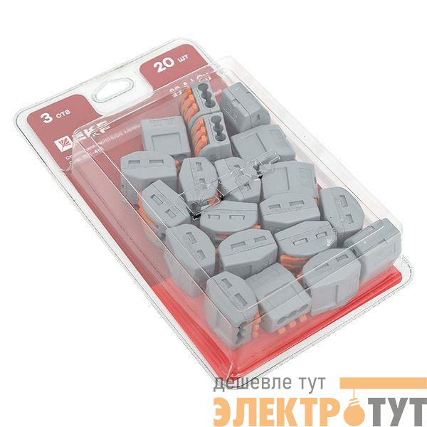 Клемма строительно-монтажная СМК 222-413 с рычагом 3 отверстия (блист.20шт) PROxima EKF plc-smk-413b-20