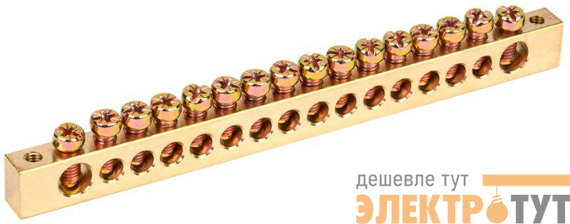 Шина PEN "земля-ноль" 8х12мм 16/2 (16групп/крепеж по краям) IEK YNN21-16-100