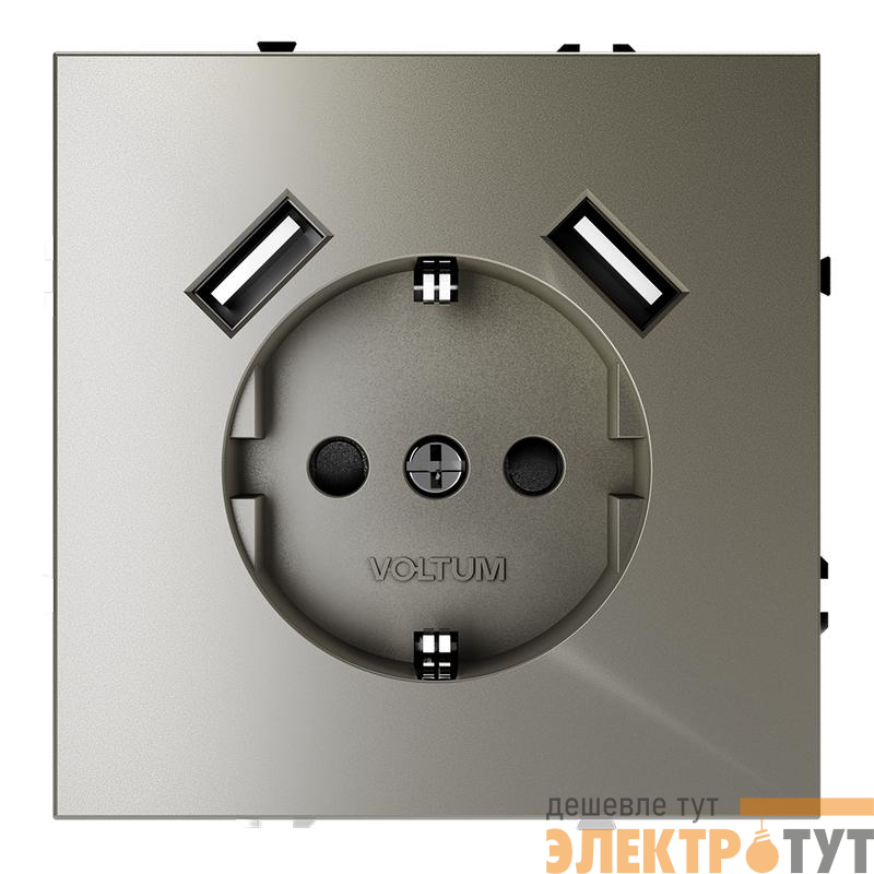 Розетка 1-м СП S70 16А с USB A+A с заземл. защ. шторки механизм шелк Voltum VLS040404