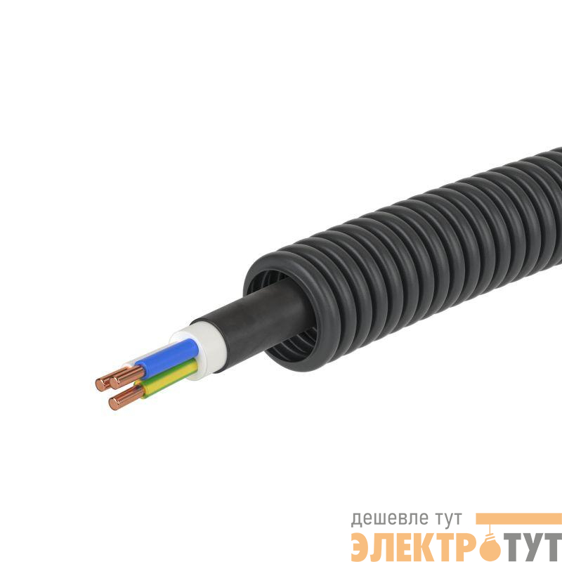 Труба гофрированная ПНД d16мм с кабелем 1.5х3 ВВГнгLS "ГОСТ+" черн. (уп.50м) DKC 7L71650