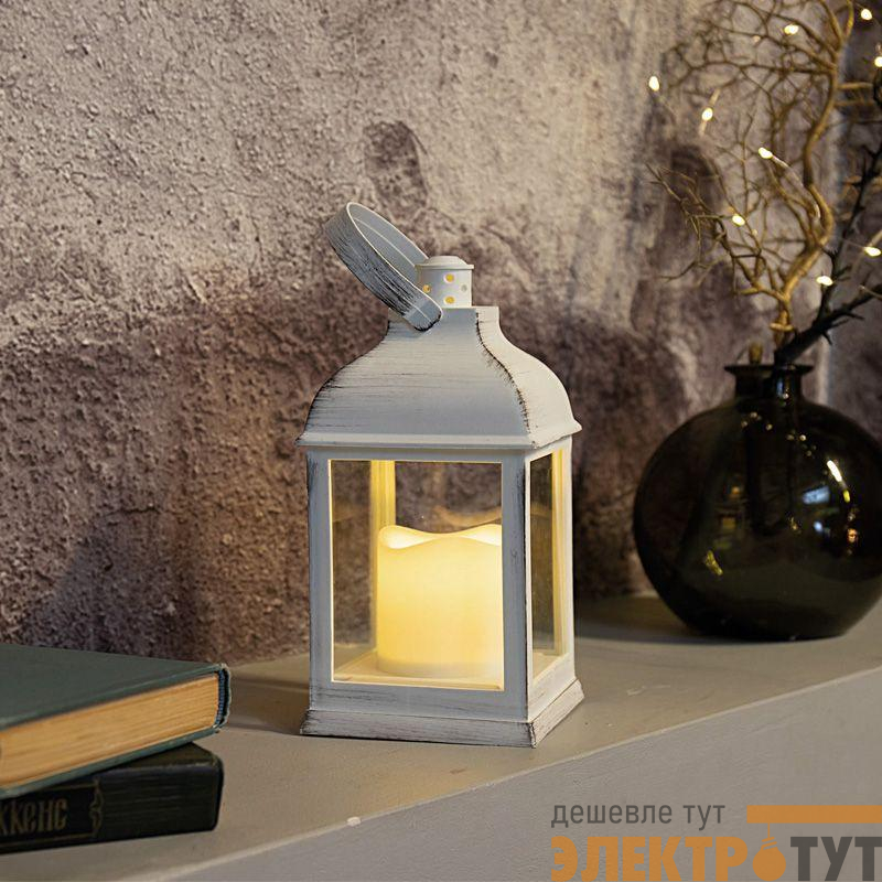 Фонарь декоративный 10.5х10.5х22.35см тепл. бел. со свечкой корпус бел. Neon-Night 513-054