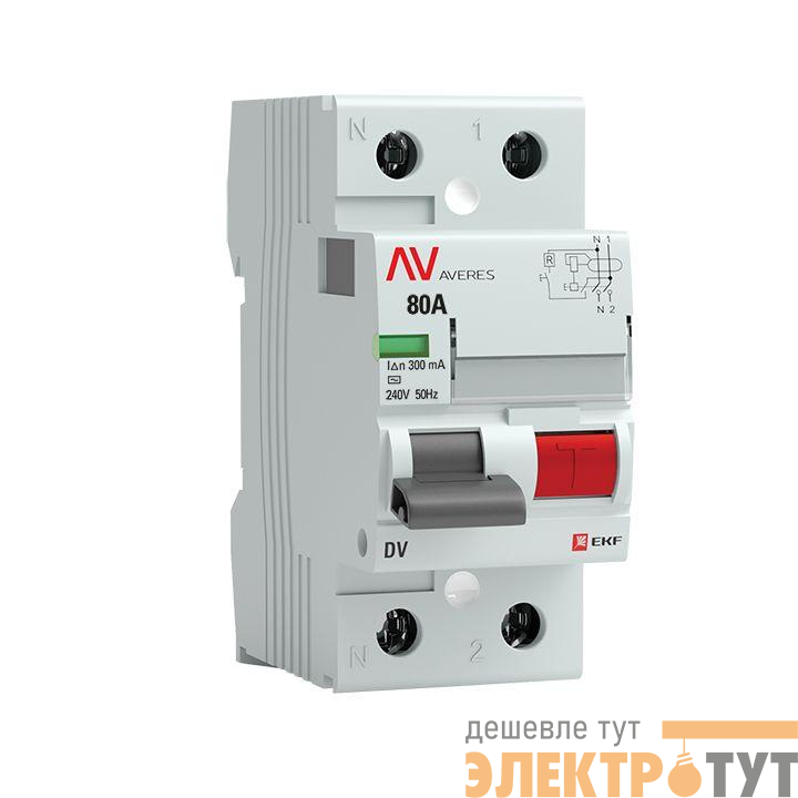 Выключатель дифференциального тока (УЗО) 2п 80А 300мА тип AC DV AVERES EKF rccb-2-80-300-ac-av