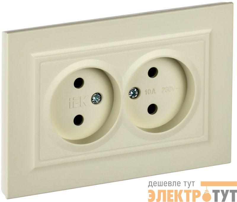 Розетка 2-м СП BRITE РС12-2-БрКр 10А в сборе без заземл. без защ. шторок беж. IEK BR-R20-10-K10-F