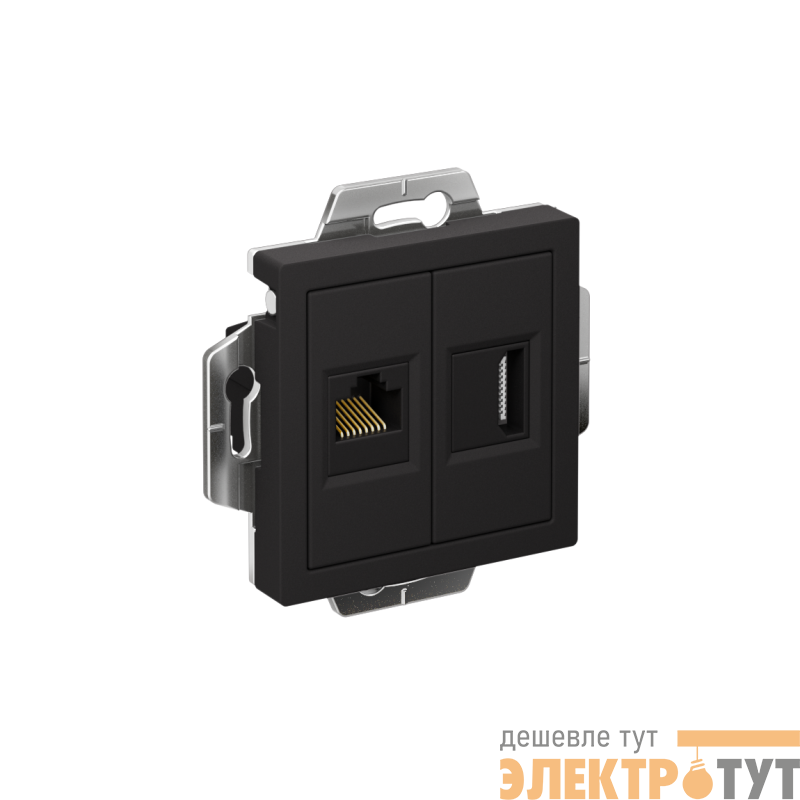 Розетка 2-м СП AtlasDesign HDMI + RJ45 кат.5E механизм карбон SE ATN001082
