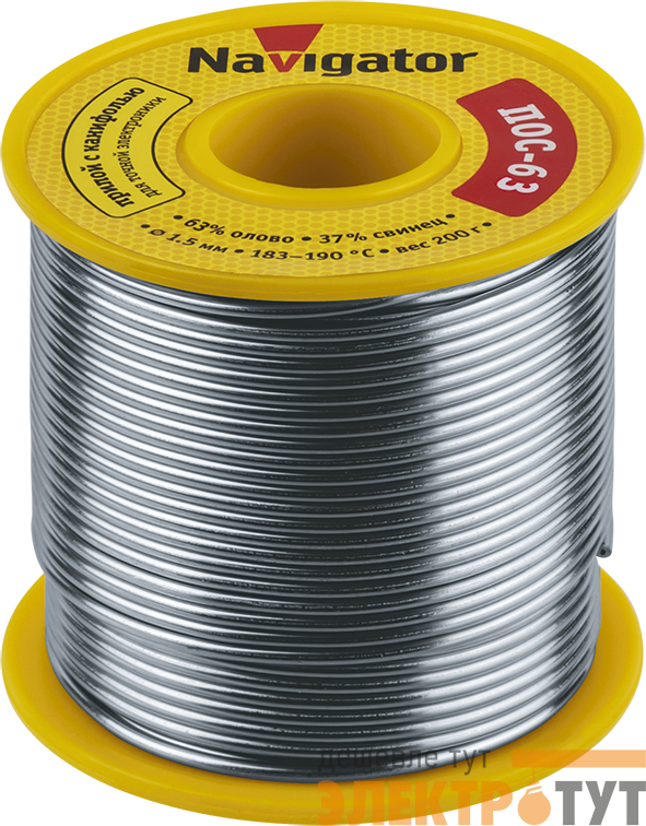 Припой 93 783 NEM-Pos05-63K-1.5-K200 (ПОС-63 катушка 1.5мм 200г) NAVIGATOR 93783