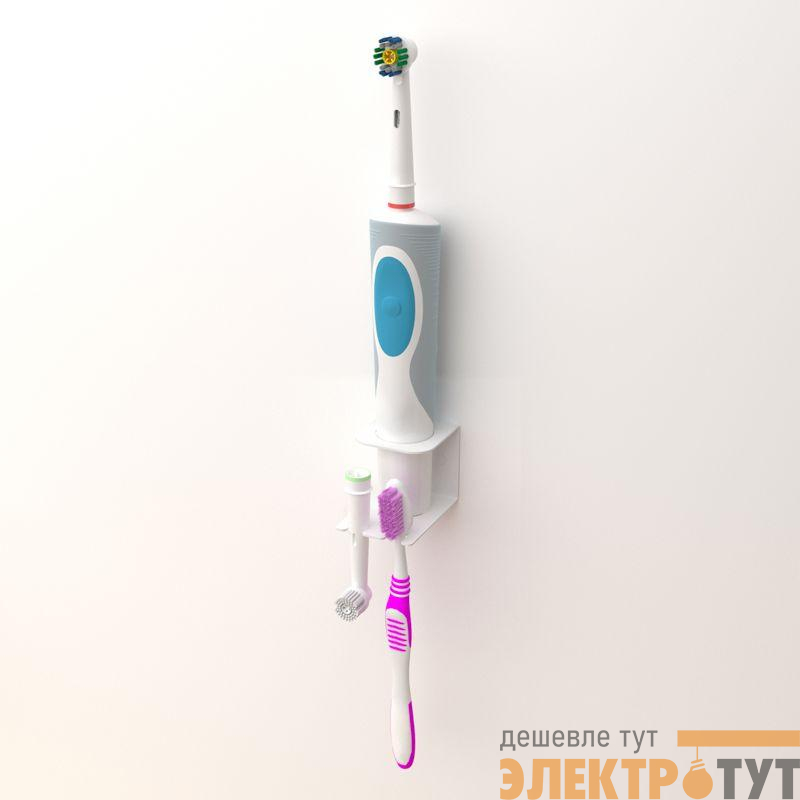 Держатель для хранения электрических зубных щеток и насадок монтаж без сверления бел. Rexant 38-0716