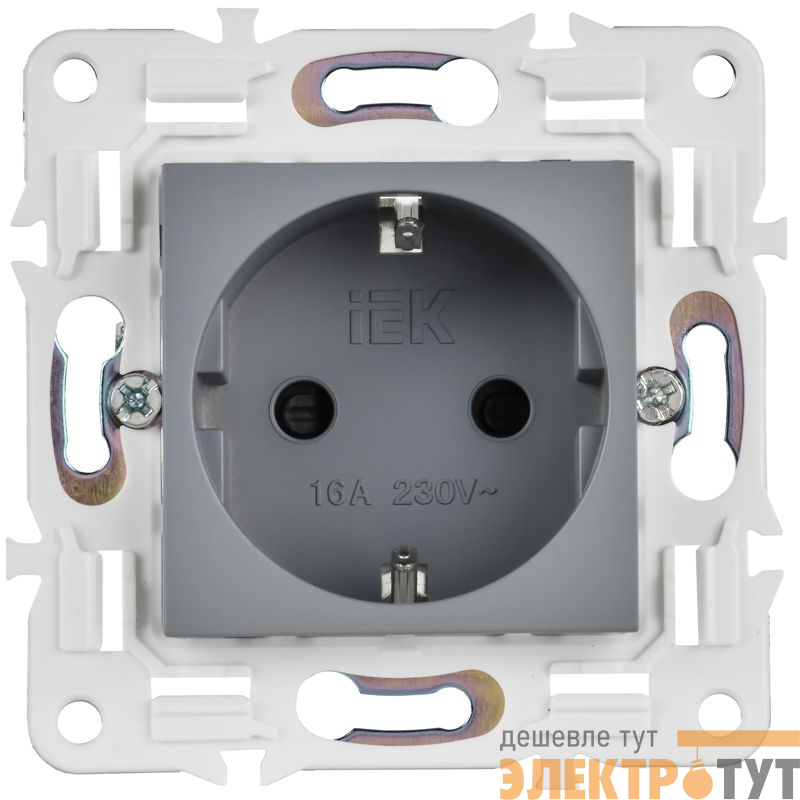 Розетка SKANDY 16А с заземл. защ. шторки безвинт. крепл. SK-R06Gr сер. IEK SK-R14-16-1-K03