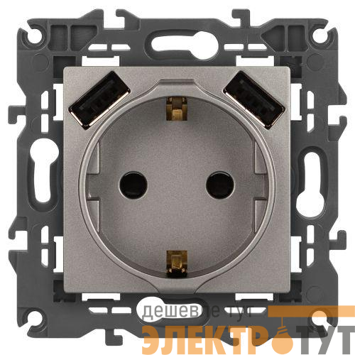 Розетка Elegance 14-4109-16 16A 250В 2P+E защ. штор. с 2xUSB 3А 5В титан Эра Б0065775