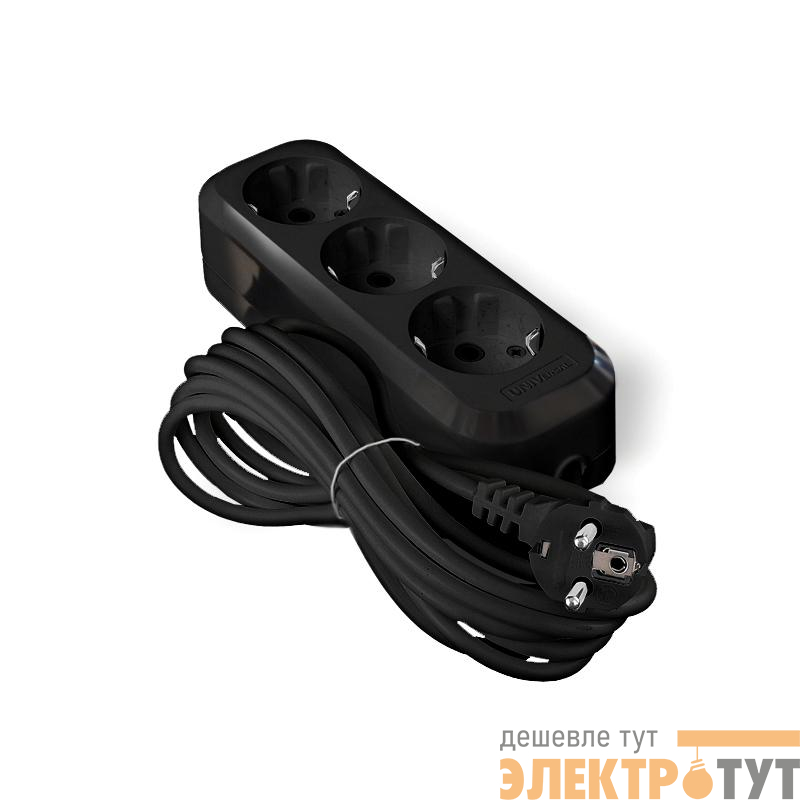 Удлинитель 3х5м с заземл. 16А IP20 Е-303 ПВС 3х1 АБС-пластик черн. UNIVersal 2182