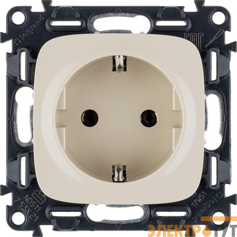 Розетка 1-м СП Valena Allure 16А IP2X 250В 2P+E безвинтов. клеммы с лицев. панелью механизм сл. кость Leg 753821