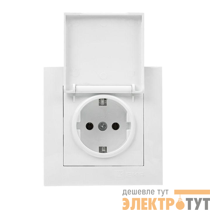 Розетка 1-м СП Валенсия 16А IP44 с заземл. защ. шторки с крышкой бел. PROxima EKF EWV10-124-10