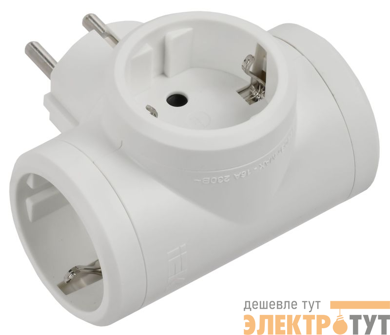 Разветвитель 3-м с заземл. 16А IP20 Элиум 3х2P+E горизонт. подкл. бел. IEK 050662