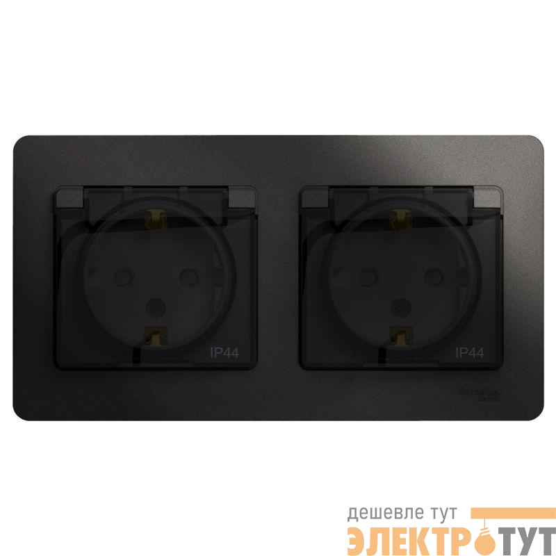 Розетка 2-м СП 2мод. Glossa 16А IP44 с заземл. защ. шторки в сборе антрацит SE GSL000747