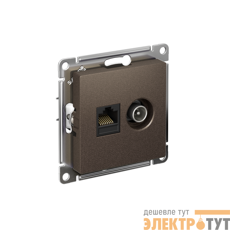 Розетка компьютерная + телевизионная 2-м СП AtlasDesign RJ45 кат.5E + TV механизм мокко SE ATN000689