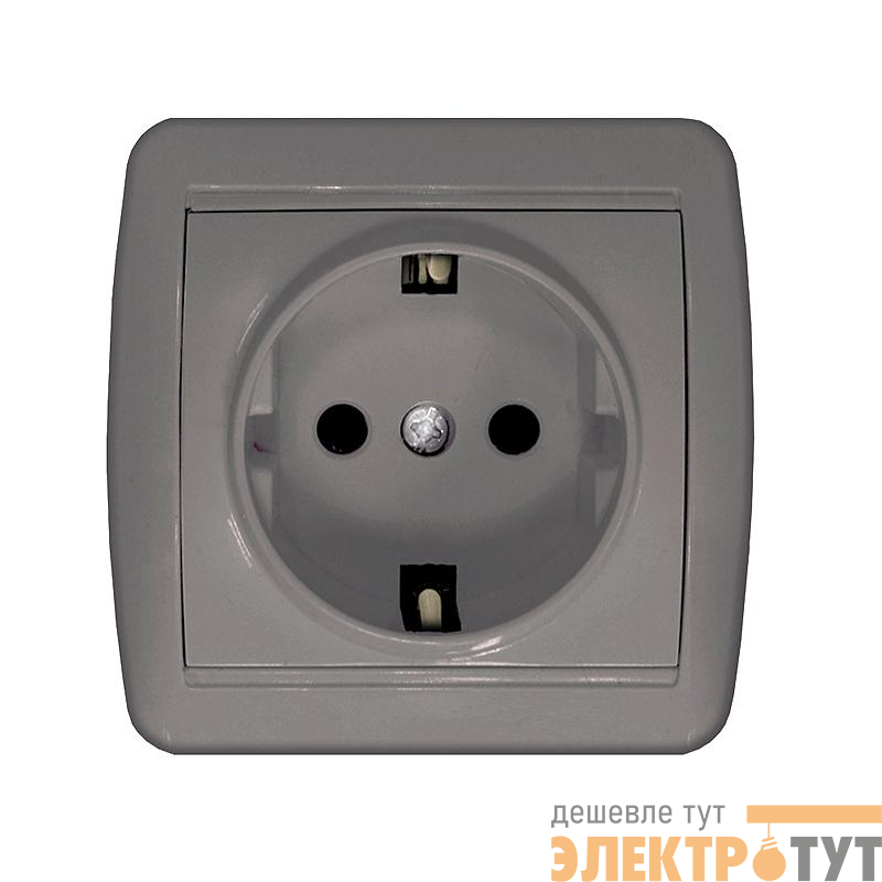 Розетка 1-м ОП Клио 16А IP44 с заземл. сер. UNIVersal К2228-Gr
