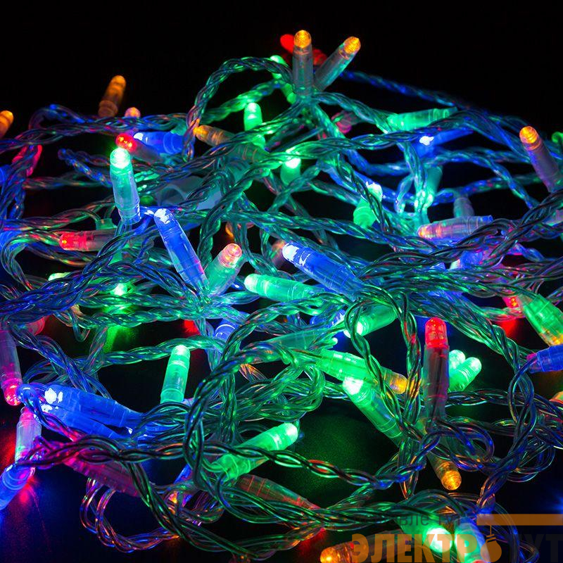 Гирлянда светодиодная "Нить" 10м 100LED мультиколор 10Вт 230В IP65 постоян. свечение провод ПВХ прозр. (нужен шнур питания 303-500-1) Neon-Night 305-189