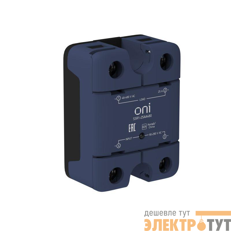 Реле твердотельное SSR1 25А 90-280В AC 48-480В AC ONI SSR1-25AA480