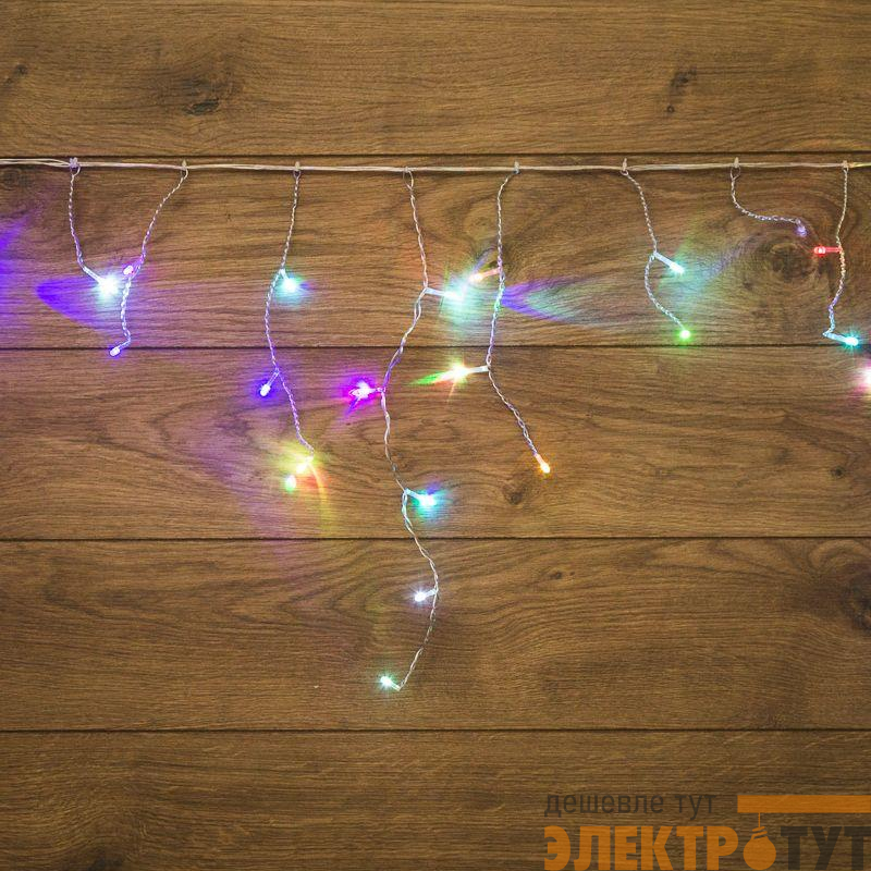 Гирлянда светодиодная "Айсикл" (бахрома) 1.8х0.5м 48LED RGB 4.1Вт 230В IP20 провод прозр. Neon-Night 255-009