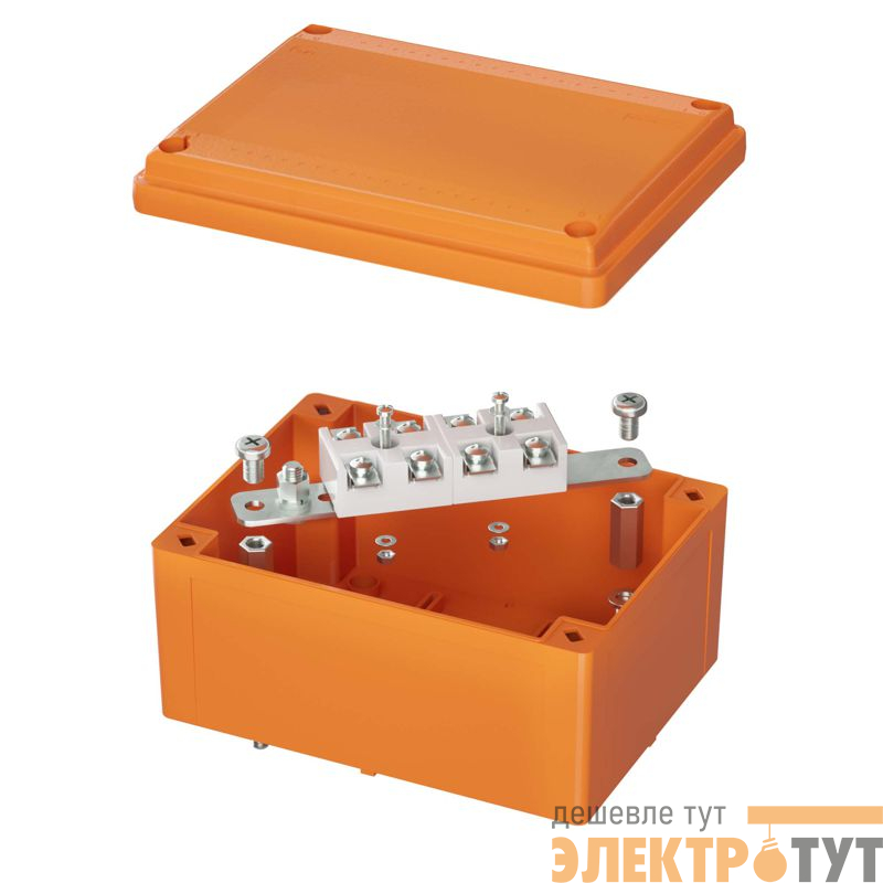 Коробка ответвительная FS 150х110х70мм IP56 4п 450В 20А 10кв.мм с гладкими стенками и клеммниками нерж. контакт пластик. DKC FSK20410