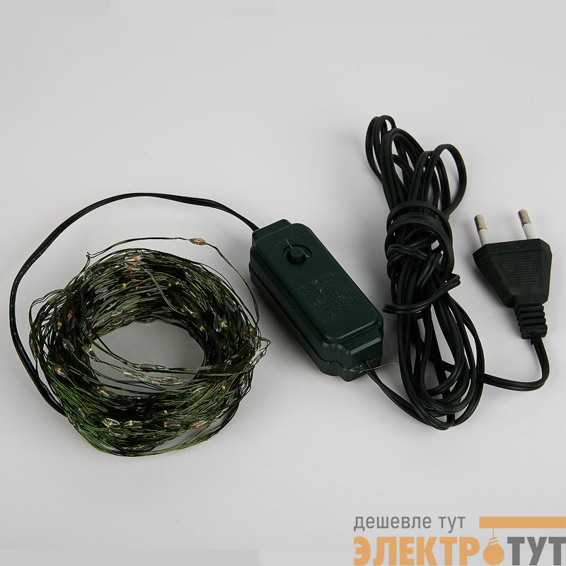 Гирлянда светодиодная "Роса" ULD-S2000-200/DGA WHITE IP20 DEW ТМ 20м 200 светодиодов бел. свет провод зел. Uniel UL-00012078