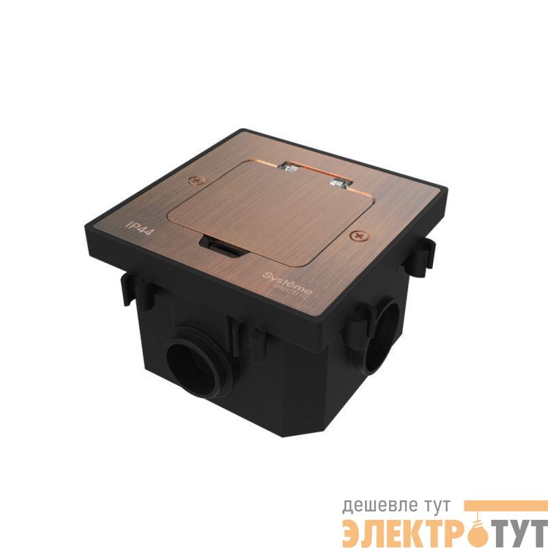 Лючок MultiDesk MDK20 на 2мод. IP44 с монтажной коробкой для бетонных полов медь SE MDK20202CC