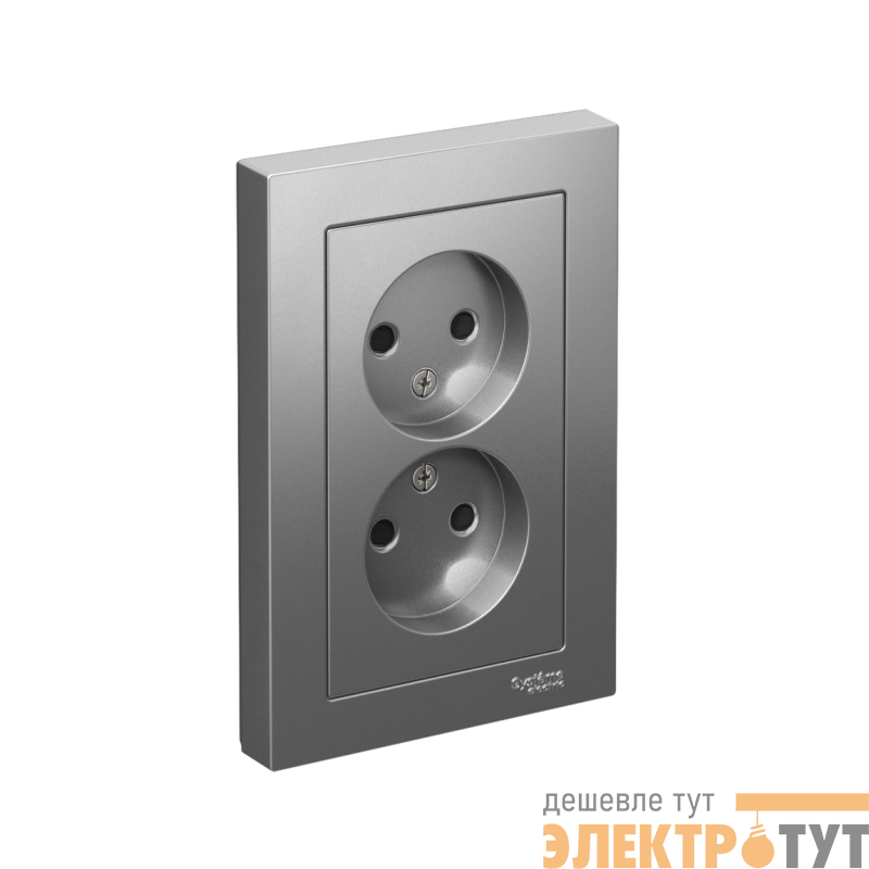 Розетка 2-м СП AtlasDesign 16А IP20 без заземл. защ. шторки в сборе сталь SE ATN000922