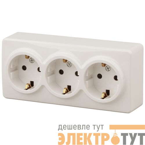 Розетка 3-м ОП Эра Эксперт 11-2208-02 16А IP20 250В 3х2P+E Schuko сл. кость Эра Б0020701