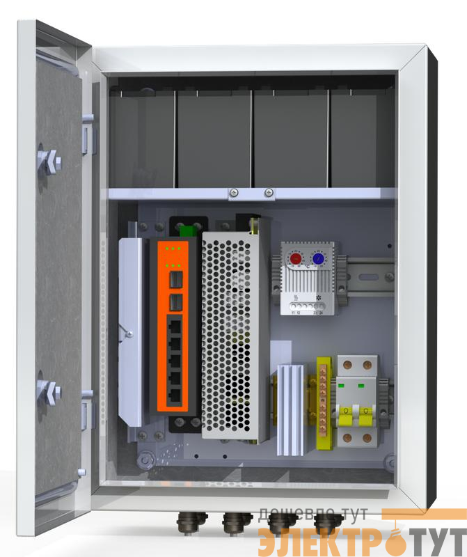 Термошкаф коммутационный 4хPoE 2хSFP 4хSC АКБ 4х12В 7А/ч IP66 300х400х210мм 6 УТП 4КУ AКБ 7А Mastermann 00-00015651