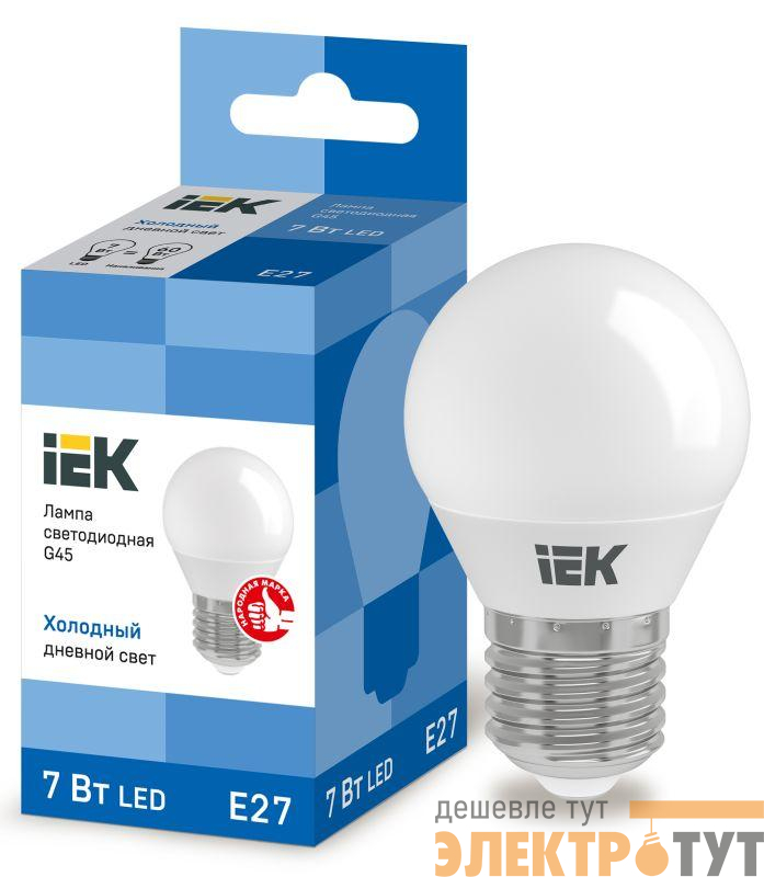 Лампа светодиодная ECO G45 7Вт шар 6500К E27 230В IEK LLE-G45-7-230-65-E27