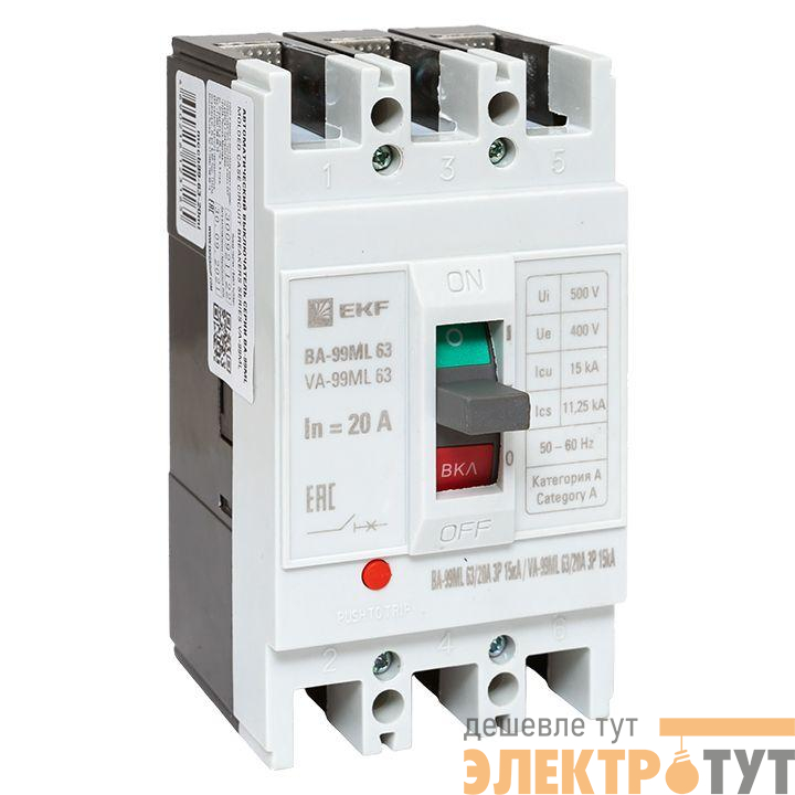 Выключатель автоматический 3п 63/20А 15кА ВА-99МL Basic EKF mccb99-63-20mi