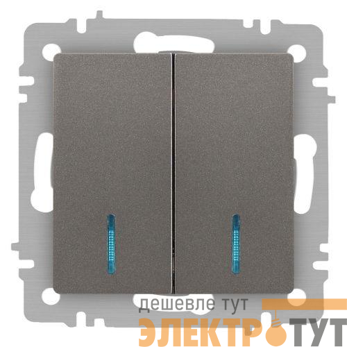 Выключатель 2-кл. СП Accent 6-105-09 10А IP20 250В с подсветкой AL/CU титан Intro Б0063525