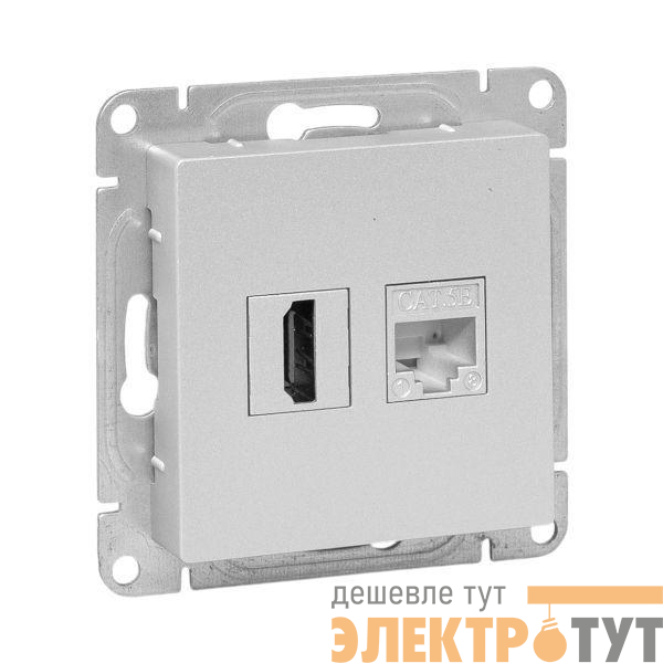 Розетка СП Эпика HDMI + RJ45 кат.5 механизм алюм. EKF UP1-SOA-HDMI+RJ45