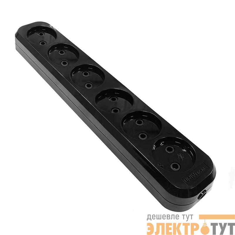 Колодка удлинителя 6-м без заземл. АБС-пластик черн. UNIVersal 2239