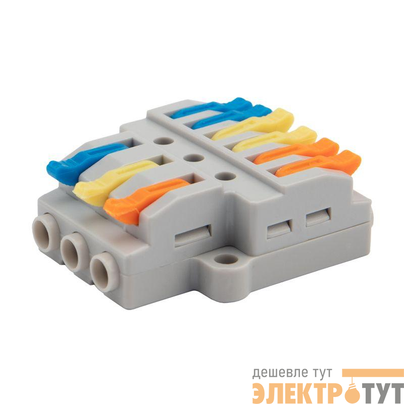 Клемма строительно-монтажная СМК проходная разветвительная 3х2 3п с монтажной площадкой 1 ввод 2 вывода на полюс (уп.5шт) Rexant 07-5233-05