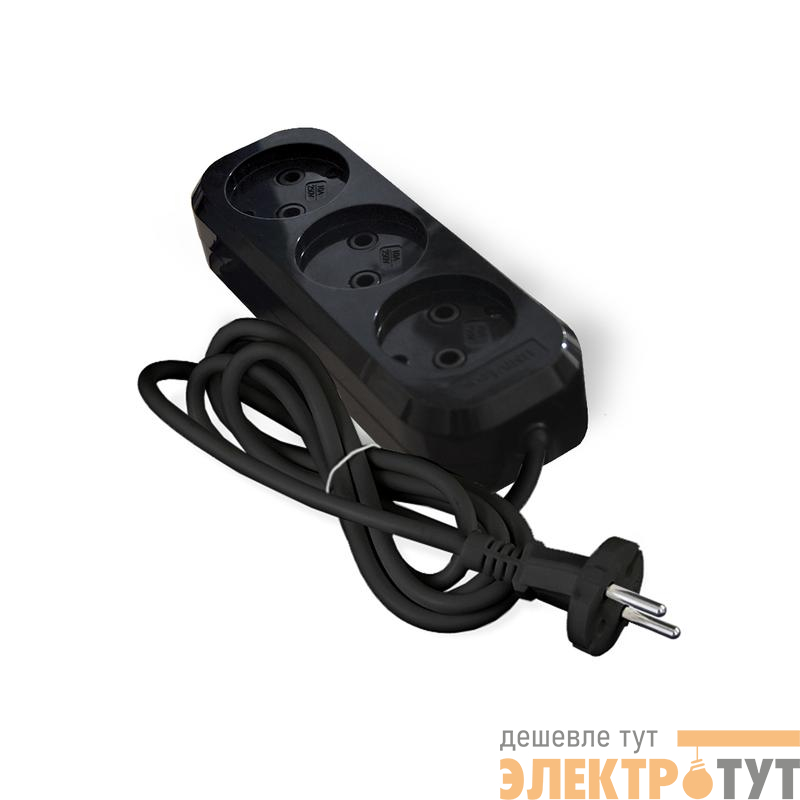 Удлинитель 3х2м без заземл. 10А IP20 Е-202 ПВС 2х0.75 АБС-пластик черн. UNIVersal 2113