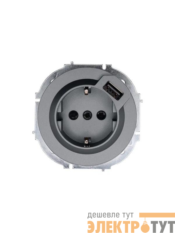 Розетка 1-м СП OSEN с заземл. + USB разъем механизм сер. матов. LEZARD 743-7488-181