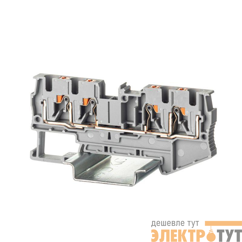 Клемма проходная зажим push-in 4 точки подключения 4кв.мм сер. DKC VPR-4-QUATTRO-GY