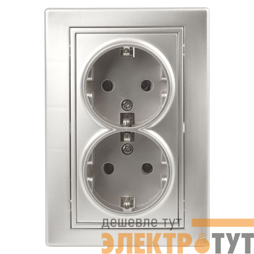 Розетка 2-м СП Plano 1-205-03 16А IP20 250В 2х2P+E Schuko алюм. Intro Б0053917