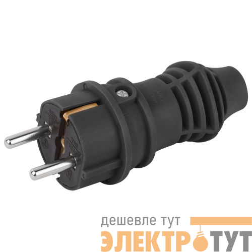 Вилка прямая VX13-B-IP44 16А IP44 с заземл. каучук черн. Эра Б0069321