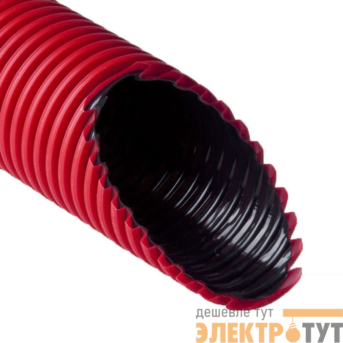 Труба гофрированная двустенная ПНД/ПВД d110/93.8мм с протяжкой с муфтой и 2 уплотн. кольцами красн. (уп.50м) Ruvinil Т2-КЛ0-110К(50)