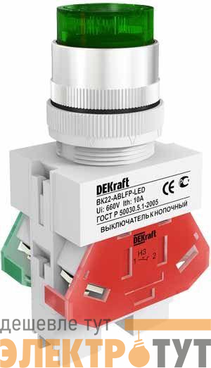 Выключатель кнопочный ABLFP 22мм зел. LED 220В ВК-22 SchE 25026DEK
