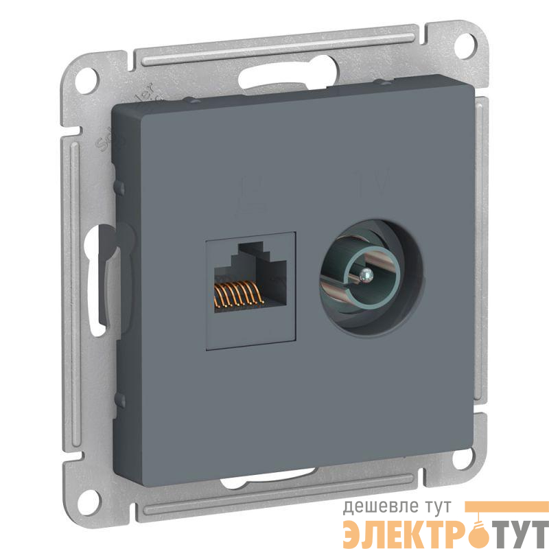 Розетка компьютерная + телевизионная 2-м AtlasDesign RJ45 кат.5E + TV механизм грифель SE ATN000789