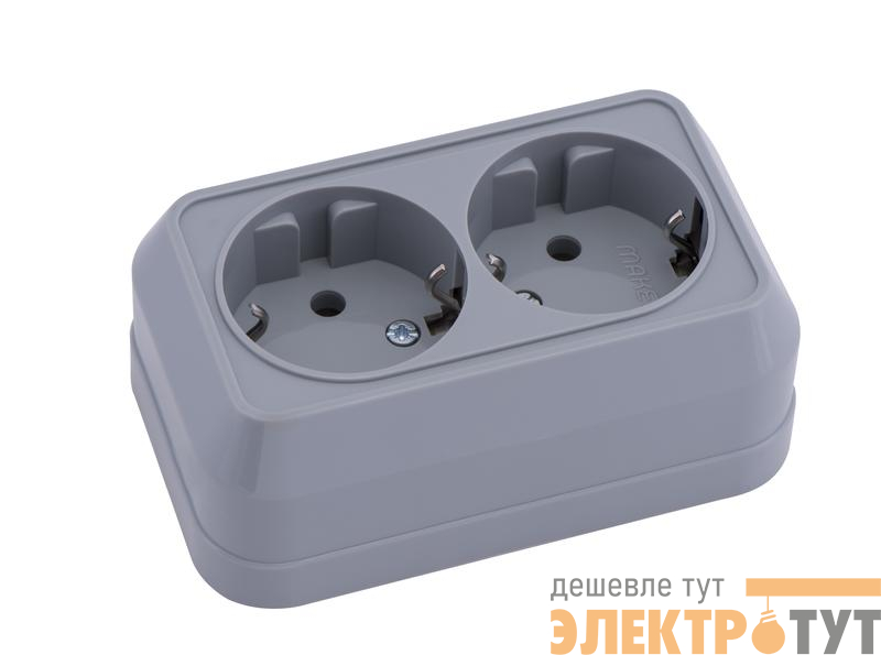 Розетка 2-м ОП IP20 с заземл. сер. Makel 45082