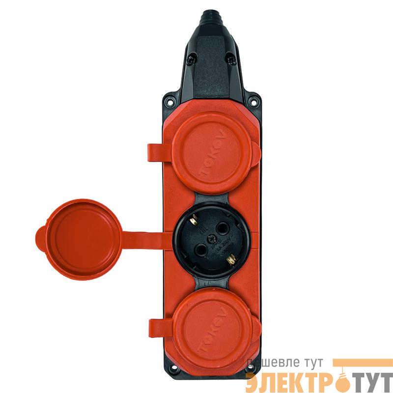 Колодка удлинителя 3-м с заземл. 16А IP44 каучук красн. TOKOV TKE-C13-KK3-Z