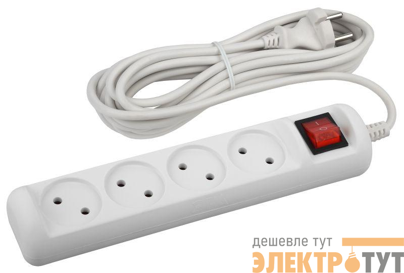 Удлинитель 4х5 м без заземл. с выкл. 10А ПВС 2х1 U-4s-5m-2x1 ЭРА Б0044054