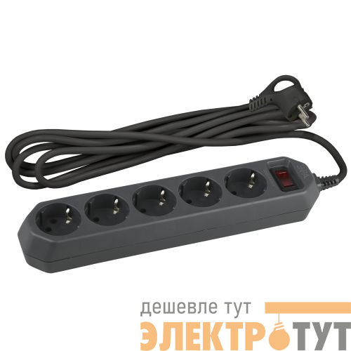 Удлинитель с сетевым фильтром 5х1.5м с заземл. 10А IP20 USF-5es-1.5m-B ПВС 3х0.75 с выкл. черн. Эра Б0019032