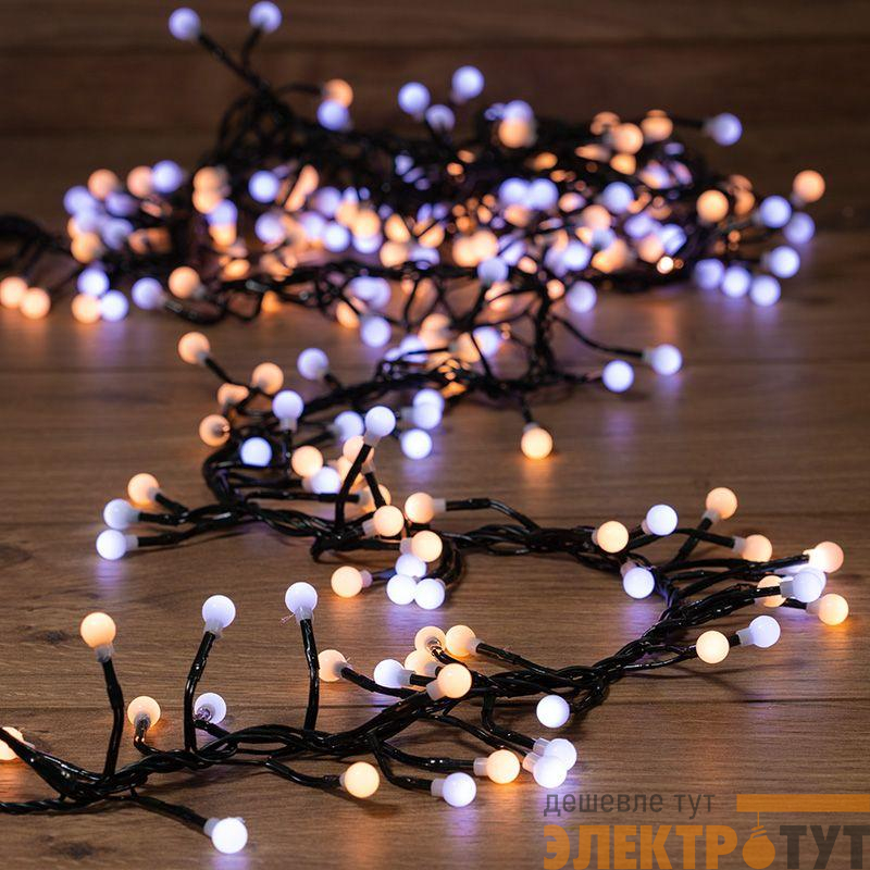 Гирлянда светодиодная "Мишура LED" 3м 288LED бел./тепл. бел. 18Вт 220-240В IP20 провод ПВХ темн. зел. Neon-Night 303-608